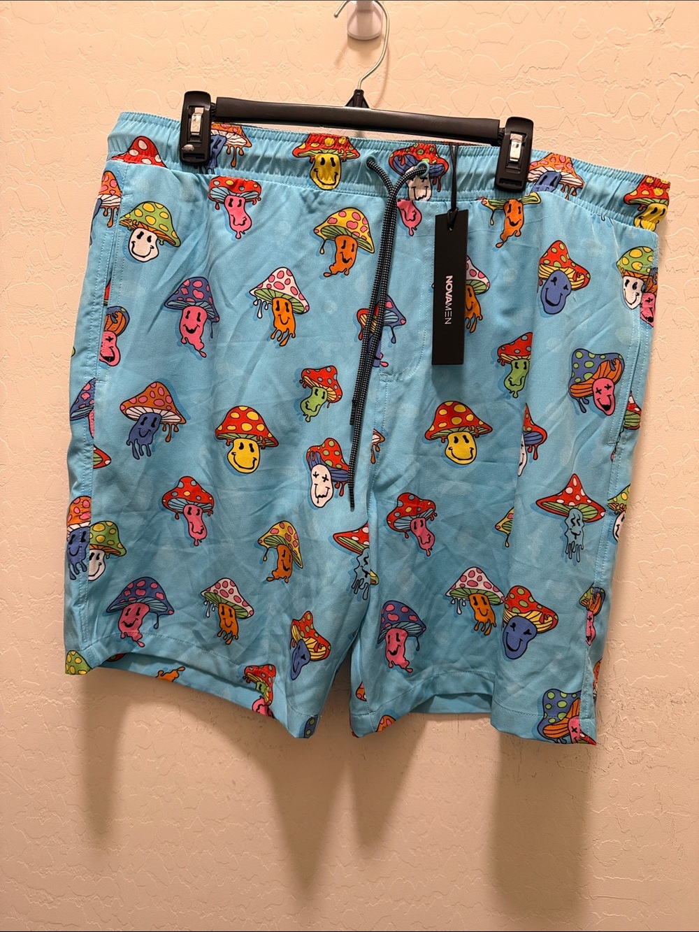 Men's Light Blue Mushroom Print Swim Trunks